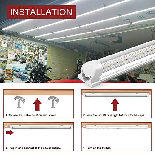 Kihung 3FT LED Shop Light Fixture, V Shape T8 Tube Light, 36W, 4680lm, 6000K, Linkable LED Shop Light Fixture, 3 Foot Tube Light, Corded Electric with Built-in ON/Off Switch (8 Pack)