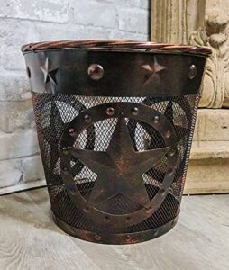 ebros rustic western texas lone stars in circles of nailheads with braided metal rope trim wire waste basket bin 12.75" wide home and bathroom accent country farmhouse cowboy decorative trash can