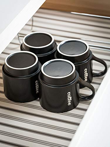 LAUCHUH Stackable Coffee Mug Set with Rack - 15 Ounce for Coffee, Tea, Cocoa, Milk, Set of 4, Father Day Gifts, Black Matte,Black