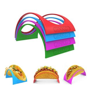 ginkgo taco holder stand up set of 12, 4 colorful plastic taco shell holder plate protector food holder, microwave safe stands for soft and hard shells