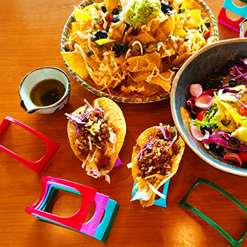 GINKGO Taco Holder Stand up Set of 12, 4 Colorful Plastic Taco Shell Holder Plate Protector Food Holder, Microwave Safe Stands for Soft and Hard Shells
