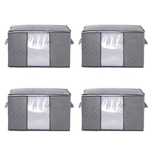 4pcs blanket clothes storage bag set with reinforced handle double zippers clear window large capacity foldable fabric for duvet comforter organizer