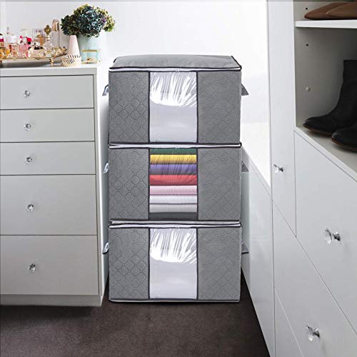 4Pcs Blanket Clothes Storage Bag Set with Reinforced Handle Double Zippers Clear Window Large Capacity Foldable Fabric for Duvet Comforter Organizer