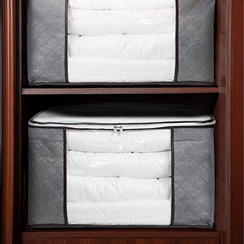 4Pcs Blanket Clothes Storage Bag Set with Reinforced Handle Double Zippers Clear Window Large Capacity Foldable Fabric for Duvet Comforter Organizer