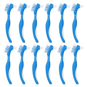baring 12 pack denture brush hard denture cleaning brush false teeth brush toothbrush multi-layered bristles&portable denture double sided brush