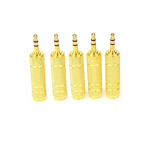 Eledabra 1/4'' to 3.5mm Stereo Headphone Adapter for Audio Connector Cable, 3.5mm(1/8'') Plug Male to 6.35mm (1/4'') Jack Female Stereo Adapter for Headphone, Amp Adapte -5PCS