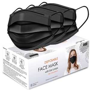 taimu tm black disposable face masks for protection 50 packs, safety masks black dust disposable masks for men women