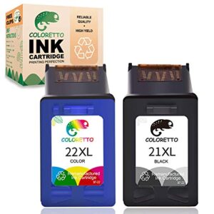 coloretto remanufactured printer ink cartridge replacement for hp 21xl 22xl for hp officejet 4315 j3680,deskjet 3915 3930 d1341 d1420 d1520 d1560 (1 black+1 color) combo pack