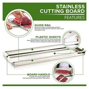 Beef Jerky Meat Slicer Kit- 100% Precision Uniform Slices Guaranteed - Adjustable Thickness Dishwasher Safe Jerky Cutting Board 10" Meat Slicing Knife Jerky Maker and Meat Curing How to Book