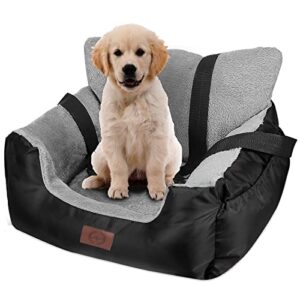 fareyy dog car seat for small dogs, warm soft pet car seat washable dog car bed with storage pocket and clip-on safety leash portable car travel carrier booster seats