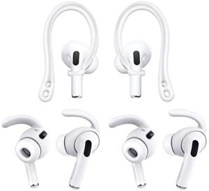 alxcd ear hook ear tips replacment for airpods pro, 1 pair over-ear soft tpu ear hook & 2 pairs in-ear silicone ear tips in 1 set [anti slip][anti lost], fit for airpods pro (1+2s) white