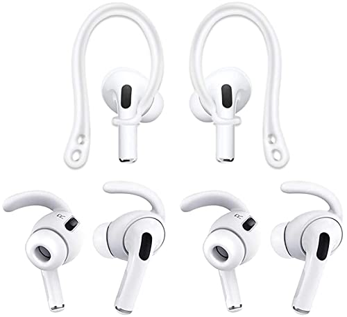 ALXCD Ear Hook Ear Tips Replacment for AirPods Pro, 1 Pair Over-Ear Soft TPU Ear Hook & 2 Pairs in-Ear Silicone Ear Tips in 1 Set [Anti Slip][Anti Lost], Fit for AirPods Pro (1+2S) White