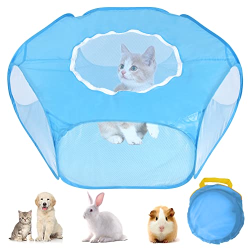 PETLOFT Foldable Pet Playpen with Top Cover, Anti-Escape Mesh Portable Pop-up Play Tent Excise Pen Cage Play Yard Fence for Hamster, Guinea Pig, Rabbit, Ferret, Chinchilla, Bearded Dragon, Hedgehog