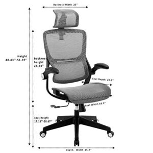 Office Chair Mesh Ergonomic Desk Chair High Back Computer Task Chair Swivel Stool Rolling Home Office Chair with Flip up Arms Adjustable 3D Lumbar Back Support Headrest 300lb