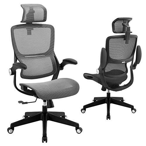 Office Chair Mesh Ergonomic Desk Chair High Back Computer Task Chair Swivel Stool Rolling Home Office Chair with Flip up Arms Adjustable 3D Lumbar Back Support Headrest 300lb