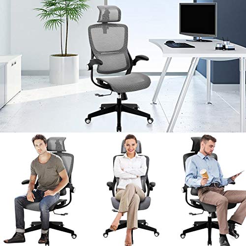 Office Chair Mesh Ergonomic Desk Chair High Back Computer Task Chair Swivel Stool Rolling Home Office Chair with Flip up Arms Adjustable 3D Lumbar Back Support Headrest 300lb