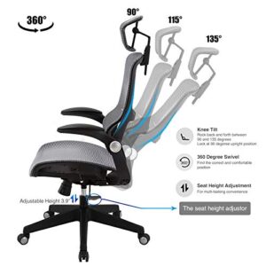 Office Chair Mesh Ergonomic Desk Chair High Back Computer Task Chair Swivel Stool Rolling Home Office Chair with Flip up Arms Adjustable 3D Lumbar Back Support Headrest 300lb