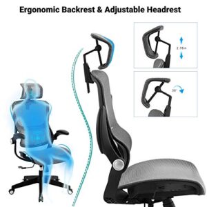 Office Chair Mesh Ergonomic Desk Chair High Back Computer Task Chair Swivel Stool Rolling Home Office Chair with Flip up Arms Adjustable 3D Lumbar Back Support Headrest 300lb