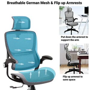 Office Chair Mesh Ergonomic Desk Chair High Back Computer Task Chair Swivel Stool Rolling Home Office Chair with Flip up Arms Adjustable 3D Lumbar Back Support Headrest 300lb