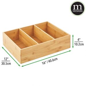 mDesign Bamboo Divided Tea & Food Storage Organizer Container Box - Wooden Holder Case for Tea Bags, Coffee, Snacks, Sugar, Sweeteners, and Small Packets - Echo Collection - Natural Wood