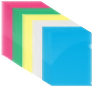 poly project pockets, 50 pack, plastic file jacket sleeves for letter size paper, assorted 5 translucent colors, by better office products, project folder file jackets, 9" x 11.5", 50 pack