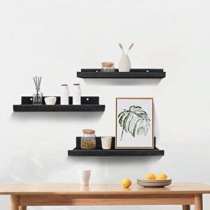 24 Inch Black Wall Mounted Floating Shelves Set of 3, Picture Shelving Ledge for Kitchen, Living Room, Bedroom, Office