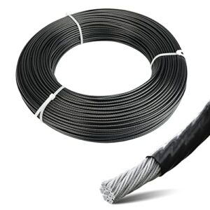 muzata 165feet wire rope black vinyl coated 1/16" overmolded to 3/32" stainless steel aircraft cable7x7 strand string hanging diy outdoor indoor wr10 wp1