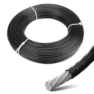 Muzata 165feet Wire Rope Black Vinyl Coated 1/16" Overmolded to 3/32" Stainless Steel Aircraft Cable7x7 Strand String Hanging DIY Outdoor Indoor WR10 WP1