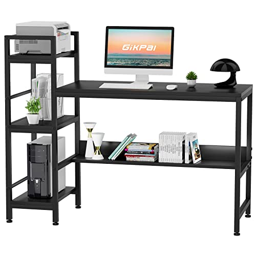 GIKPAL Computer Desk with Shelves, 55 Inch Home Office Desk with Reversible Storage Bookshelf, Study Work Writing Table for Small Spaces Corner Desk, Easy Assemble, Black