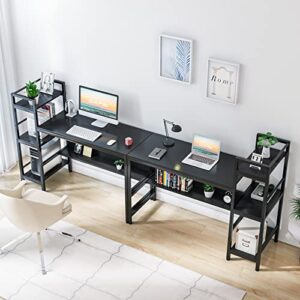 GIKPAL Computer Desk with Shelves, 55 Inch Home Office Desk with Reversible Storage Bookshelf, Study Work Writing Table for Small Spaces Corner Desk, Easy Assemble, Black