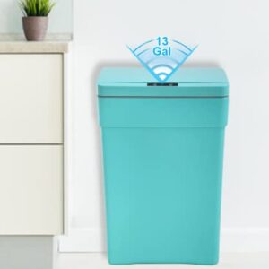 13 Gallon 50L Touch Free Automatic Trash Can High Capacity Plastic Garbage Can Trash Bin with Lid for Kitchen Living Room Office Bathroom, Electronic Touchless Motion Sensor Automatic Trash Can, Blue