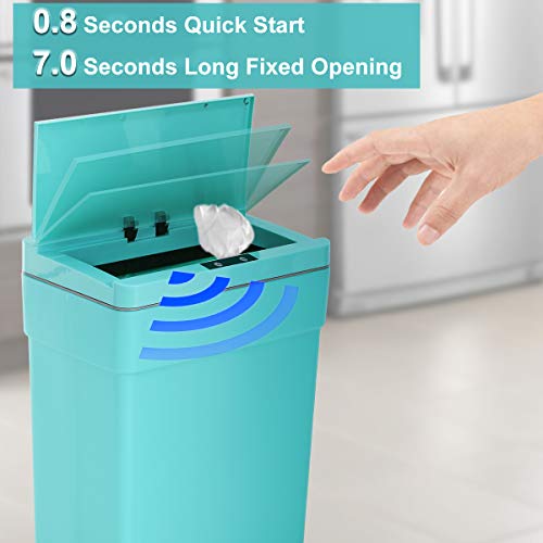 13 Gallon 50L Touch Free Automatic Trash Can High Capacity Plastic Garbage Can Trash Bin with Lid for Kitchen Living Room Office Bathroom, Electronic Touchless Motion Sensor Automatic Trash Can, Blue