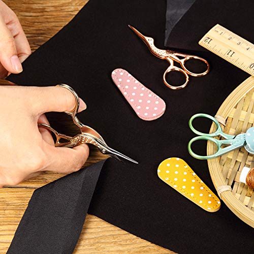 3 Pieces Sewing Embroidery Stork Scissors with 3 Pieces Leather Scissors Cover, Small Stainless Steel Crane Shape Scissors for Manual Sewing Handicraft DIY Tool