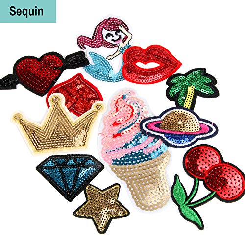 60pcs Random Assorted Styles Embroidered Iron on Patches, DIY Sew Applique Repair Patch Iron on/Sew on Patches for Backpacks,Pants,Clothes,Jeans,Jackets,Hat