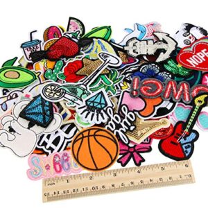 60pcs Random Assorted Styles Embroidered Iron on Patches, DIY Sew Applique Repair Patch Iron on/Sew on Patches for Backpacks,Pants,Clothes,Jeans,Jackets,Hat