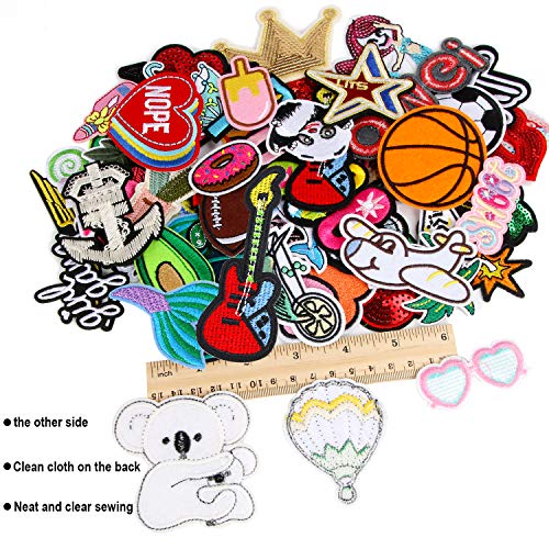 60pcs Random Assorted Styles Embroidered Iron on Patches, DIY Sew Applique Repair Patch Iron on/Sew on Patches for Backpacks,Pants,Clothes,Jeans,Jackets,Hat