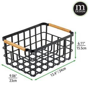 mDesign Metal Wire Food Organizer Storage Bin Basket with Bamboo Handles for Kitchen Cabinets/Pantry Organizing - Farmhouse Decor - Yami Collection - Matte Black/Natural