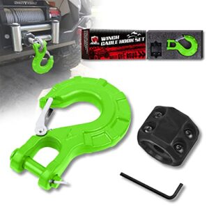 ambull heavy duty forged steel 3/8" grade 70 safety latch winch cable hook stopper & clevis slip hook sets, included allen wrench,max 35,000 lbs, green