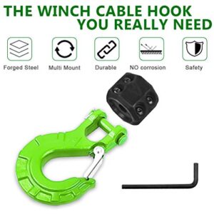 AMBULL Heavy Duty Forged Steel 3/8" Grade 70 Safety Latch Winch Cable Hook Stopper & Clevis Slip Hook Sets, Included Allen Wrench,Max 35,000 lbs, Green