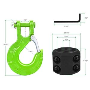 AMBULL Heavy Duty Forged Steel 3/8" Grade 70 Safety Latch Winch Cable Hook Stopper & Clevis Slip Hook Sets, Included Allen Wrench,Max 35,000 lbs, Green