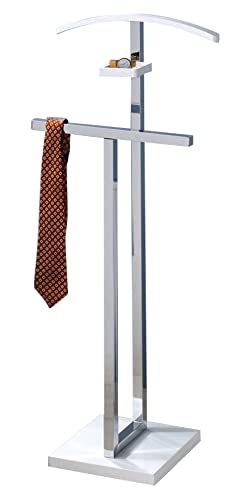 Kings Brand Furniture - Vaccaro Metal & Wood Suit Valet Stand, Clothes Rack, White/Chrome