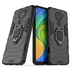 cotdinforca xiaomi redmi note 9 case redmi note 9 case shockproof with ring holder kickstand magnetic car mount soft tpu armor thin anti-fall protective phone case for xiaomi redmi note 9 black kk.