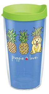tervis made in usa double walled puppie love insulated tumbler cup keeps drinks cold & hot, 16oz, pineapple disguise