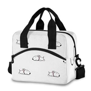 sinestour insulated lunch bag reusable cooler - cute bull terrier puppy lunch box adjustable shoulder strap for school office picnic adults men women