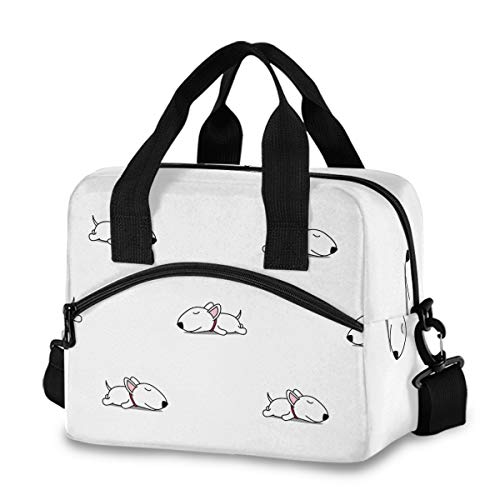 Sinestour Insulated Lunch Bag Reusable Cooler - Cute Bull Terrier Puppy Lunch Box Adjustable Shoulder Strap for School Office Picnic Adults Men Women