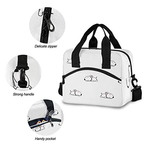 Sinestour Insulated Lunch Bag Reusable Cooler - Cute Bull Terrier Puppy Lunch Box Adjustable Shoulder Strap for School Office Picnic Adults Men Women