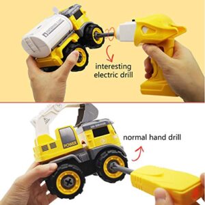 QUN FENG Toy Trucks with Electric Drill Take Apart Toys 6 in 1 Dump Trucks Excavator Toy Transformer Remote Control for 3 Years Old Boys
