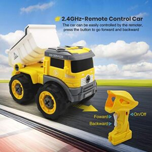 QUN FENG Toy Trucks with Electric Drill Take Apart Toys 6 in 1 Dump Trucks Excavator Toy Transformer Remote Control for 3 Years Old Boys