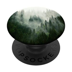 foggy forest pine tree woods green nature outdoor explore popsockets swappable popgrip