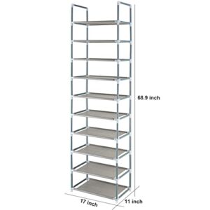 FORUP 10 Tiers Stackable Shoe Rack, Adjustable Shoe Storage Organizer Shelf, Non-Woven Fabric Shoe Tower Shelf (Grey)